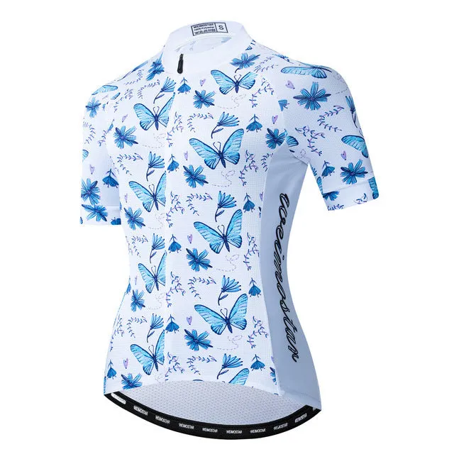 Women bike jersey with short sleeves and three rear pockets in multiple colour options