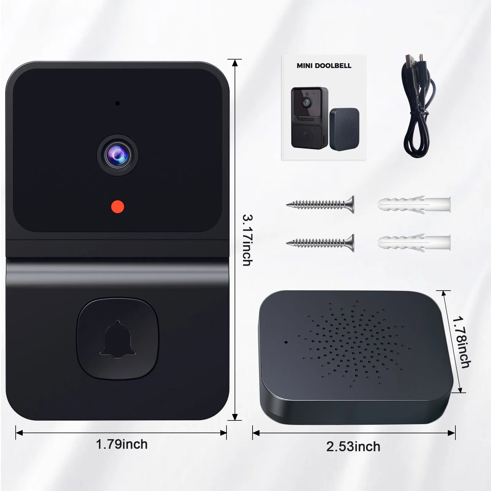 Intelligent visual doorbell surveillance camera with built-in lithium battery, black version, for household use