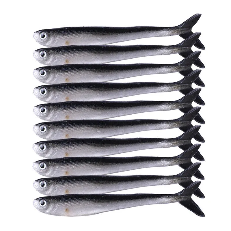 Pack of ten fishing loach soft baits plastic two-colour soft fish lures
