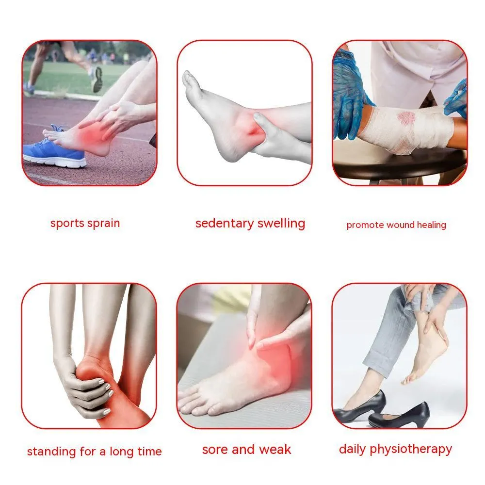 Black physical therapy ankle support with red light heat compress and USB cable