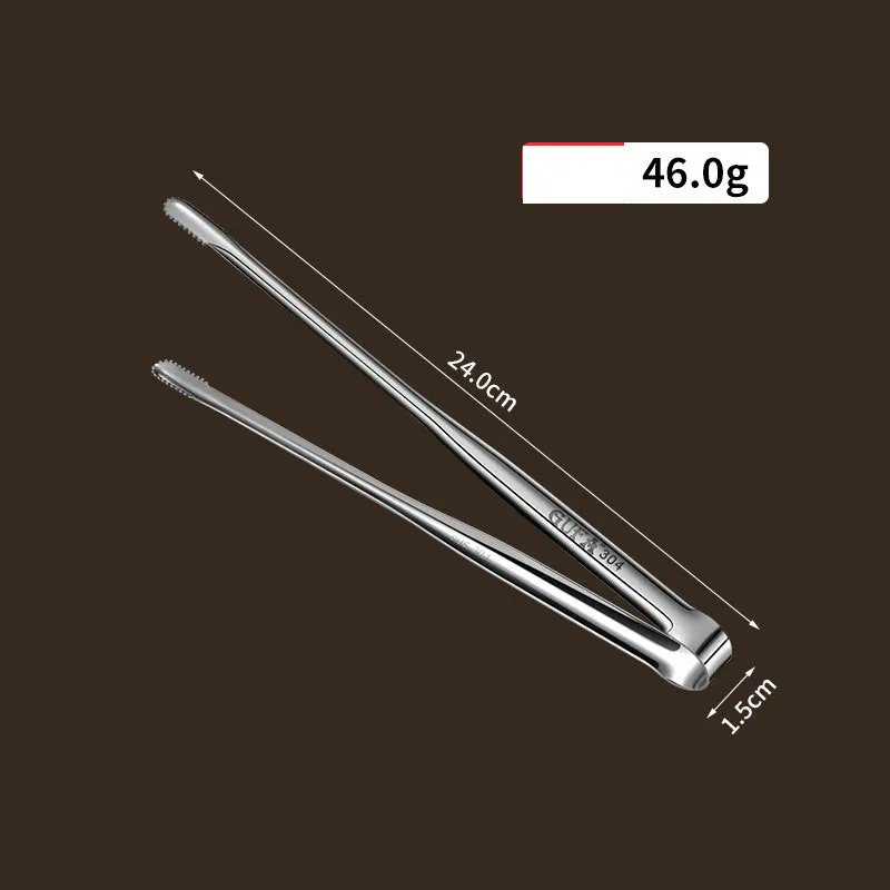 Stainless steel barbecue clamp in modern simple design on a table, showing the three size options small medium large