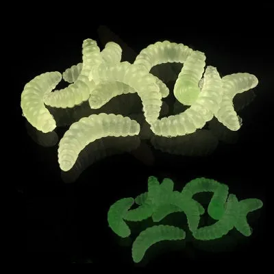 Mealworm bionic lure soft silicone fishing bait in green colour with realistic segmented body