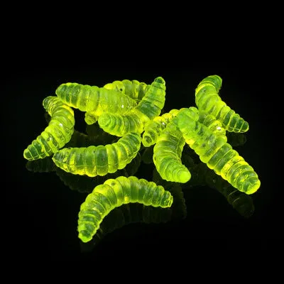 Mealworm bionic lure soft silicone fishing bait in green colour with realistic segmented body