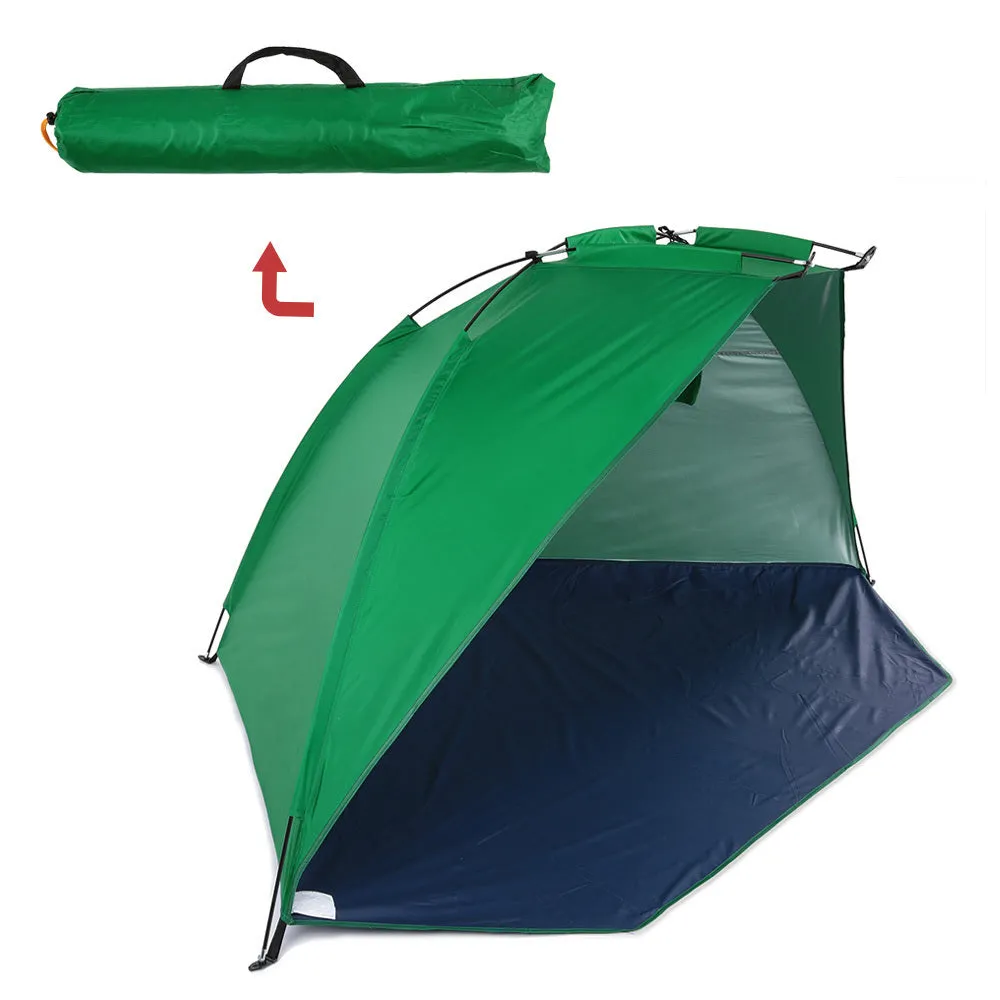 Green single-layer Oxford cloth fishing beach tent with fibreglass poles, 220 x 120 x 120 cm, for two persons