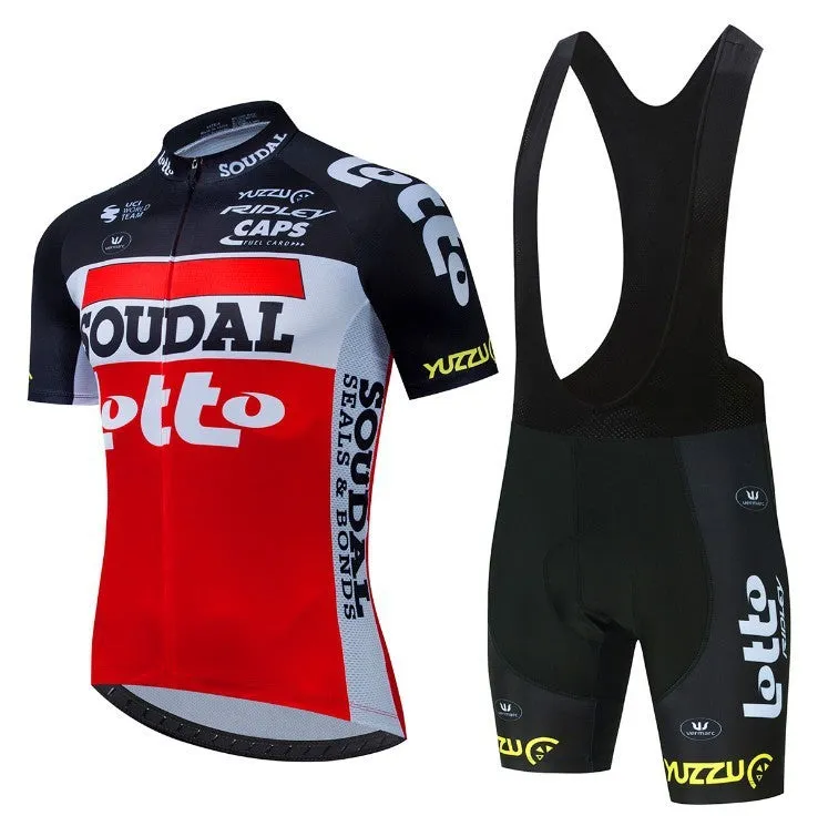 Breathable mesh cycling suit set for men and women, top and trousers, plain pattern, summer activewear