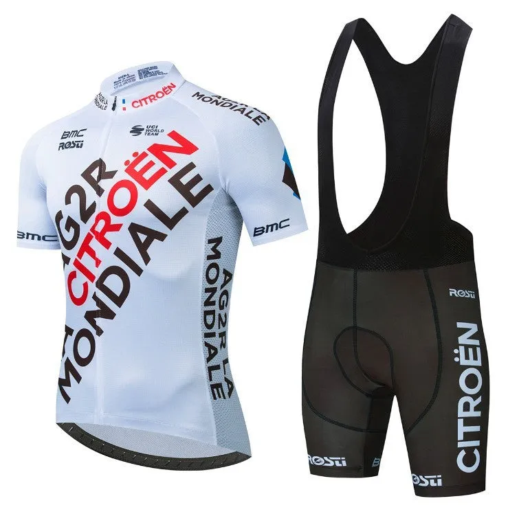 Breathable mesh cycling suit set for men and women, top and trousers, plain pattern, summer activewear