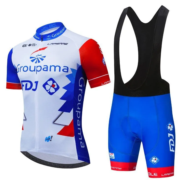 Breathable mesh cycling suit set for men and women, top and trousers, plain pattern, summer activewear