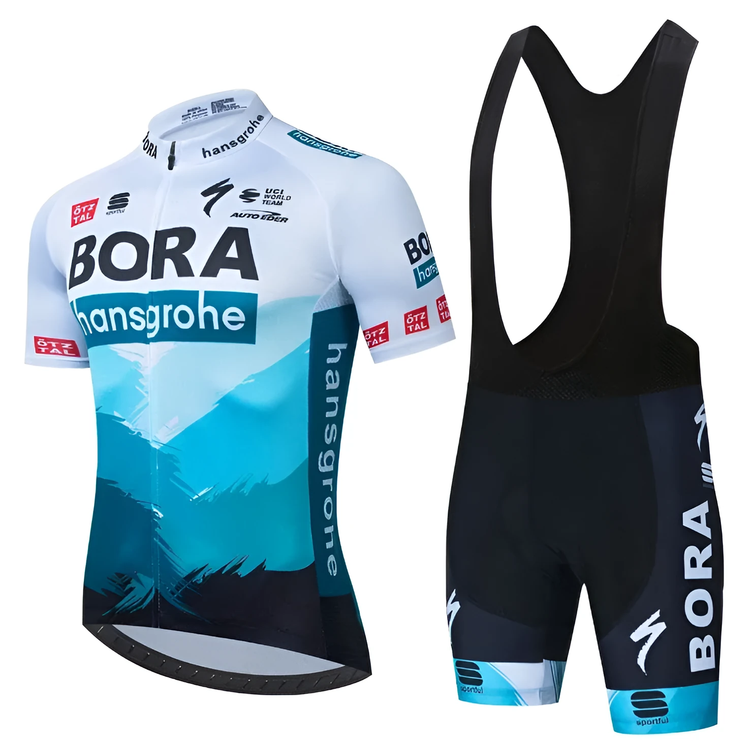 Breathable mesh cycling suit set for men and women, top and trousers, plain pattern, summer activewear