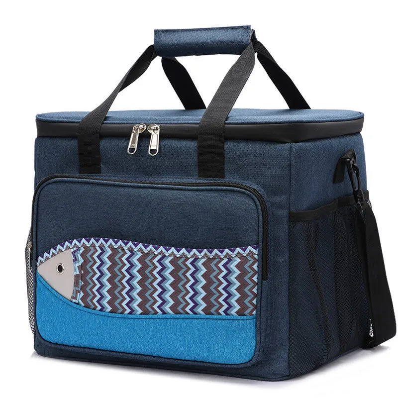Fish pattern insulated cooler bag in Oxford cloth with EVA lining, medium size, khaki colour