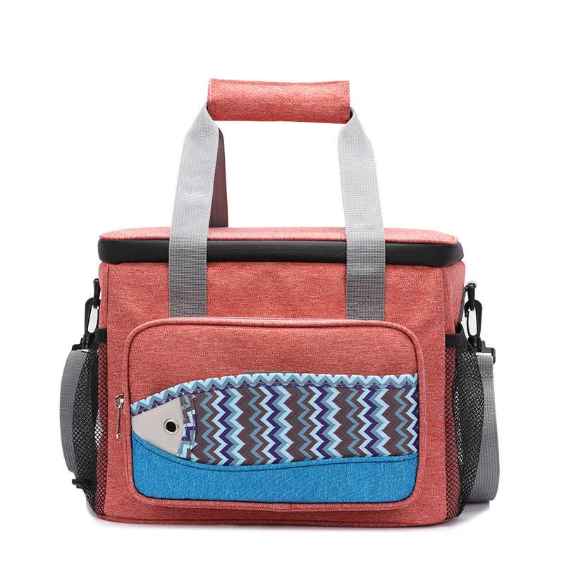 Fish pattern insulated cooler bag in Oxford cloth with EVA lining, medium size, khaki colour