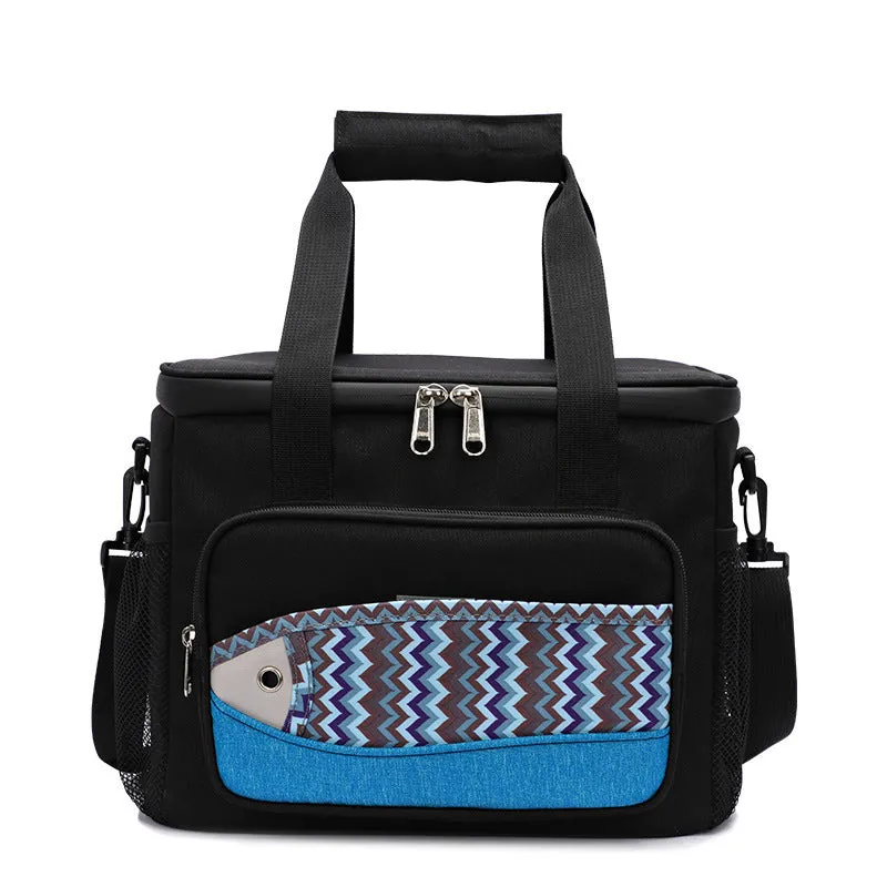 Fish pattern insulated cooler bag in Oxford cloth with EVA lining, medium size, khaki colour