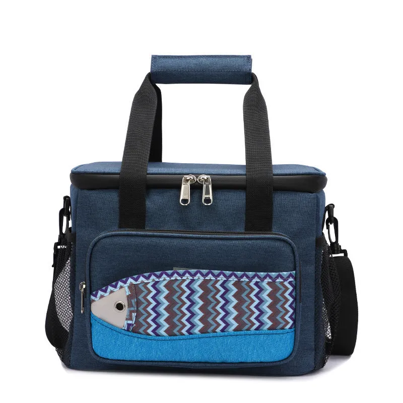 Fish pattern insulated cooler bag in Oxford cloth with EVA lining, medium size, khaki colour