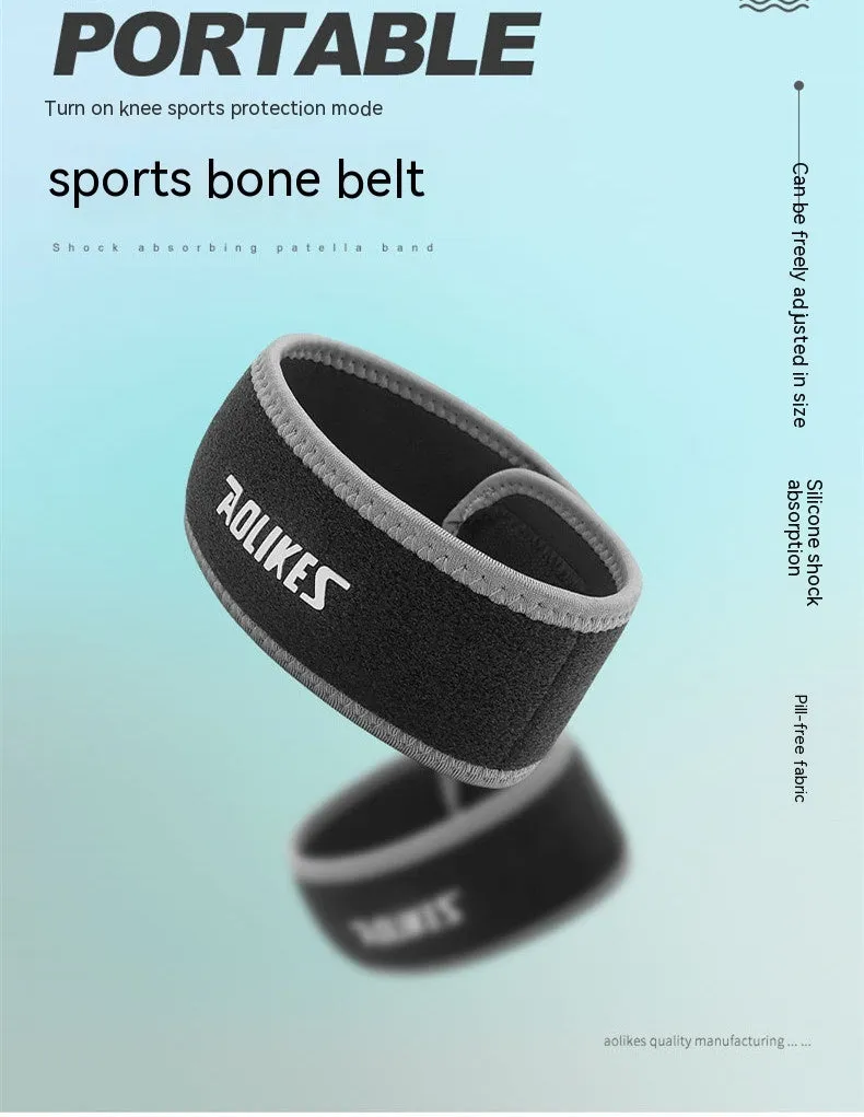 Black and grey patella retinaculum knee support for sports protection.