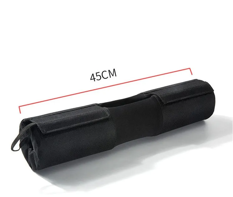 Black 45cm polyester barbell sponge cover for shoulder and neck cushioning during weightlifting and squats