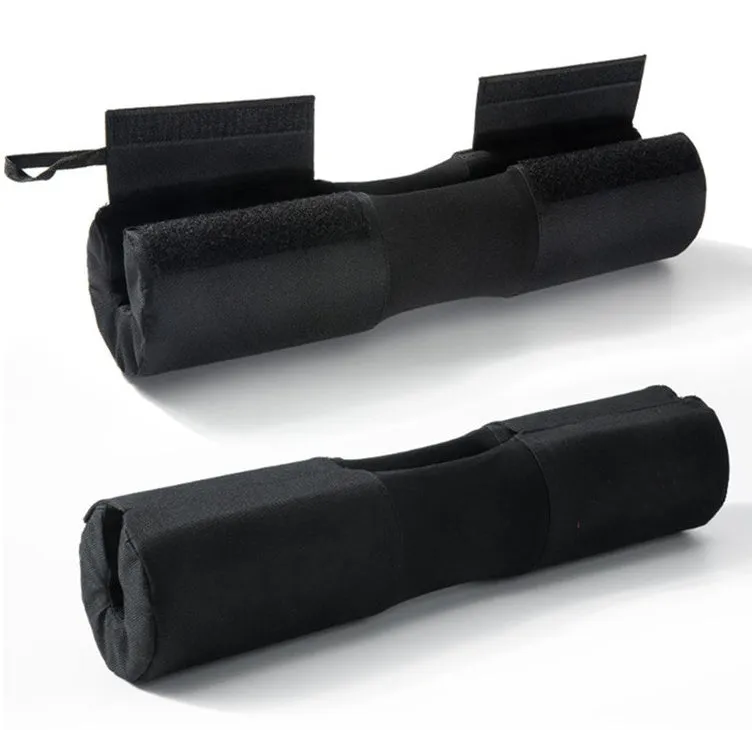 Black 45cm polyester barbell sponge cover for shoulder and neck cushioning during weightlifting and squats