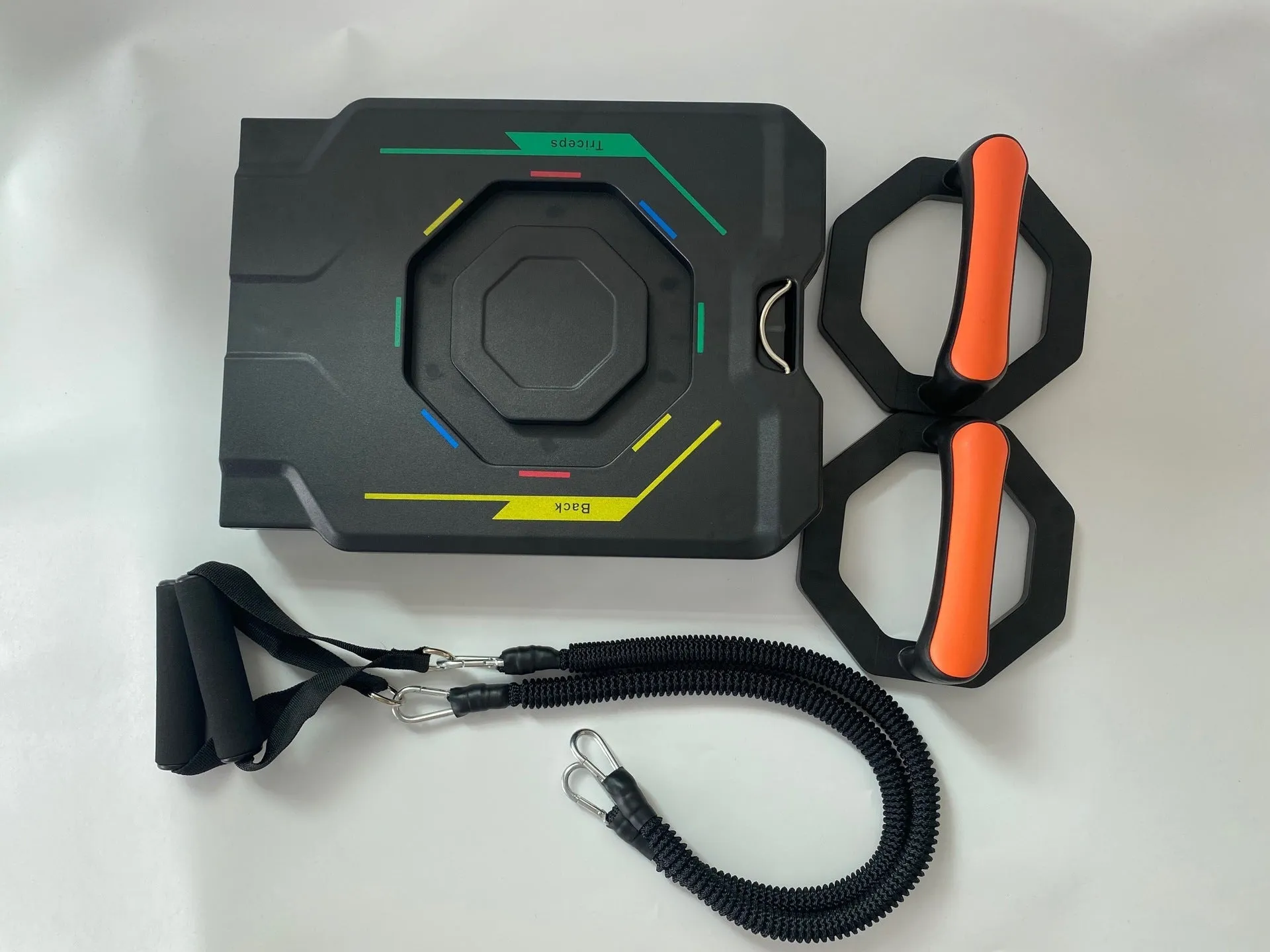 Folding push-up board with pull rope for abdominal and chest training, ABS plastic construction, 64cm length