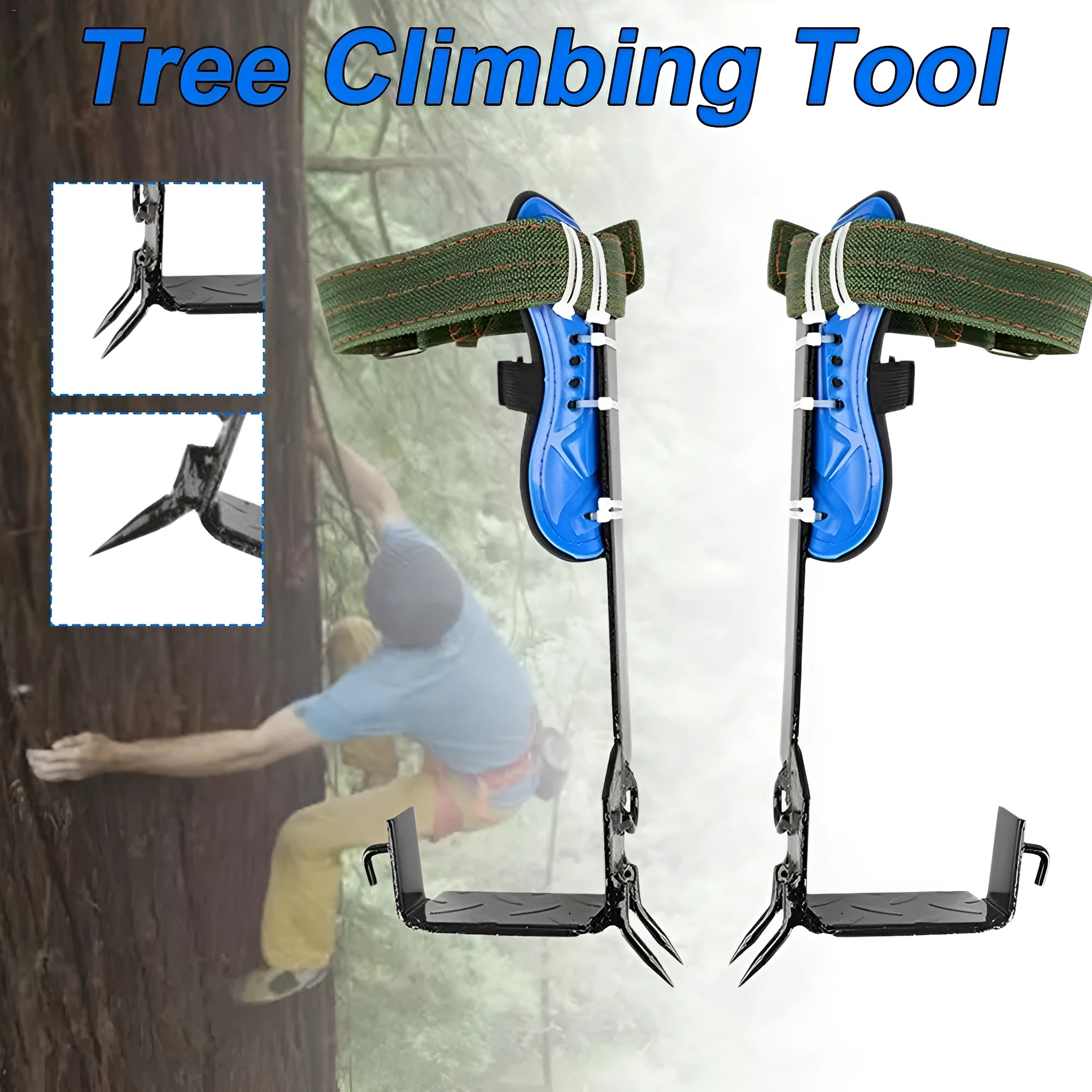 Blue tree climbing tool belt with five stainless steel claws for outdoor climbing use