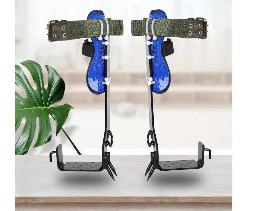 Blue tree climbing tool belt with five stainless steel claws for outdoor climbing use