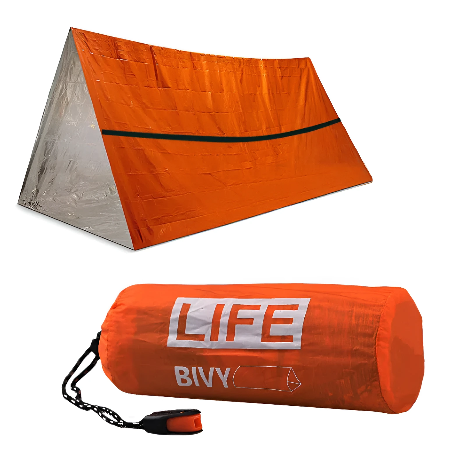 Outdoor single layer warm tent in PE aluminium foil, envelope style, with outer carry bag