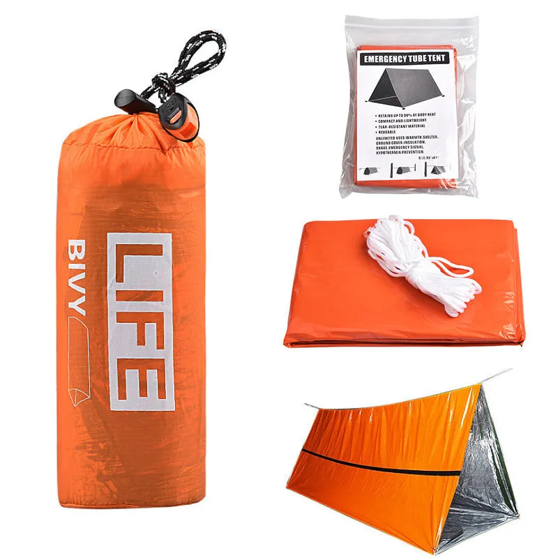 Outdoor single layer warm tent in PE aluminium foil, envelope style, with outer carry bag