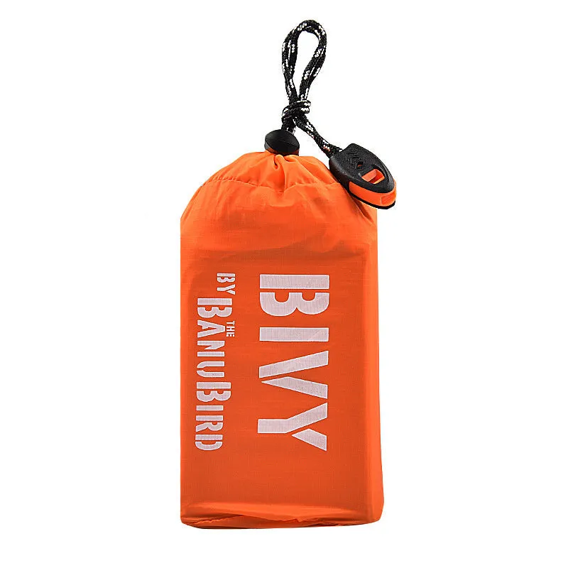 Outdoor single layer warm tent in PE aluminium foil, envelope style, with outer carry bag