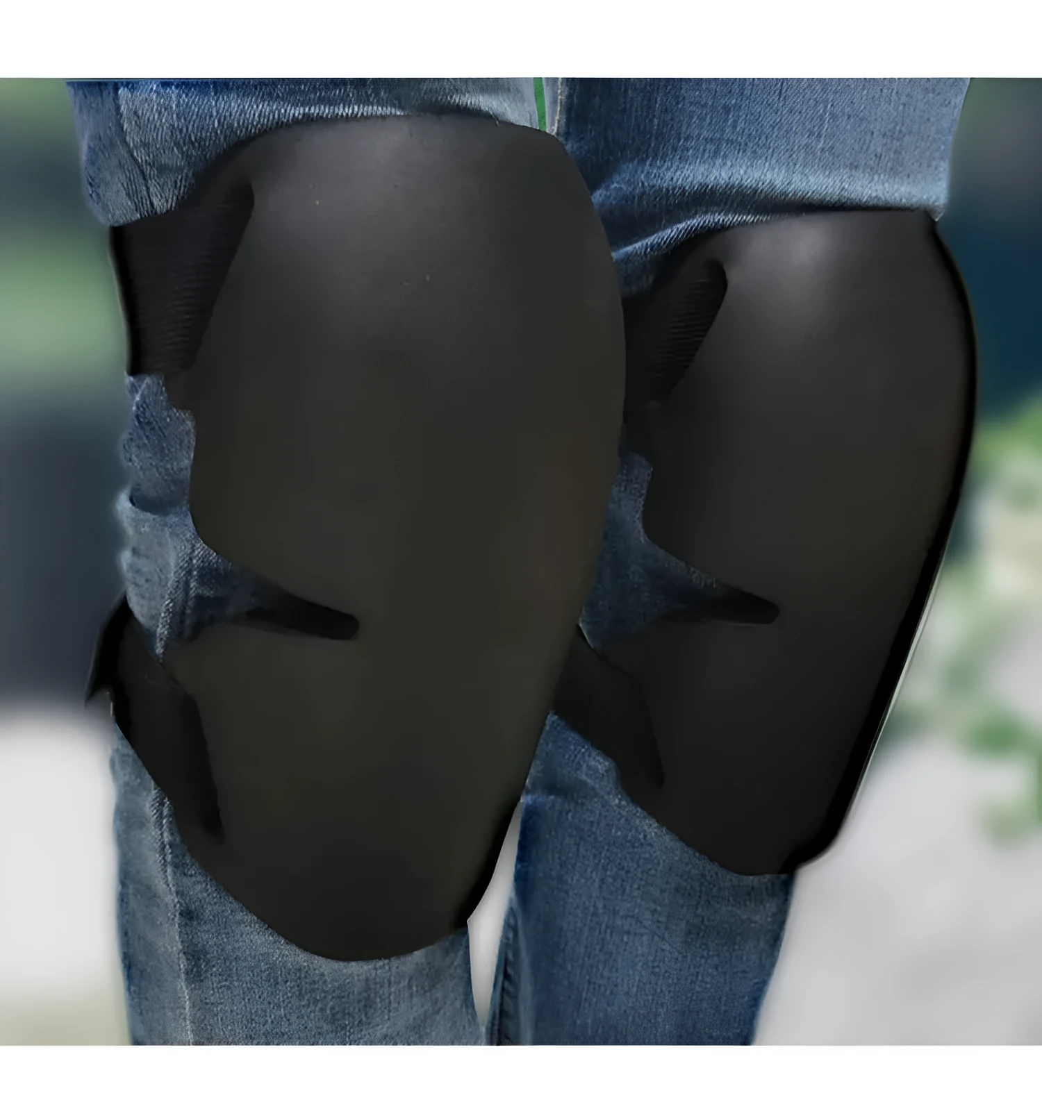 Black sports knee pad with EVA foam padding for outdoor construction and gardening use, 22 by 14 by 1.7 centimetres