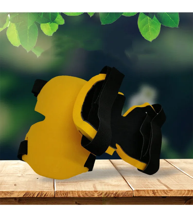 Black sports knee pad with EVA foam padding for outdoor construction and gardening use, 22 by 14 by 1.7 centimetres