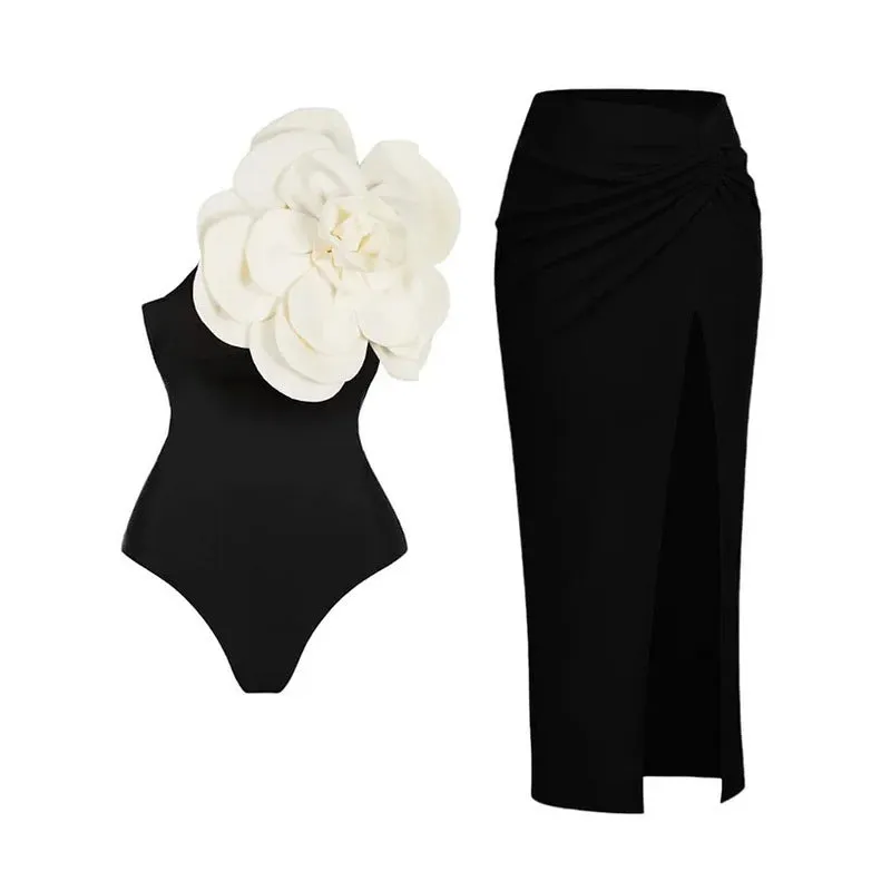 Women's solid colour one-piece swimsuit with European fit in a floral pattern design.