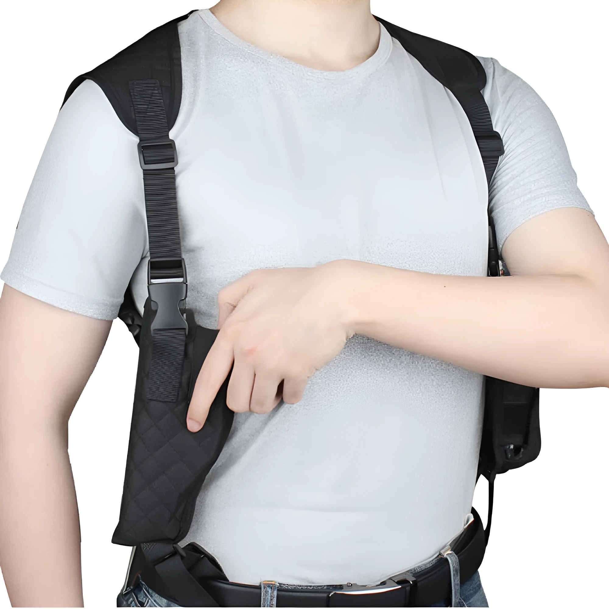 Outdoor holster portable hidden double magazine pouch in black nylon for unisex concealed carry