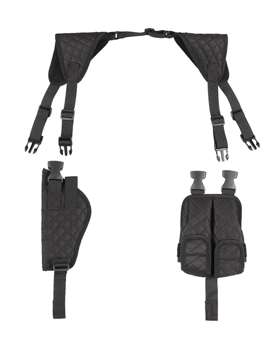 Outdoor holster portable hidden double magazine pouch in black nylon for unisex concealed carry