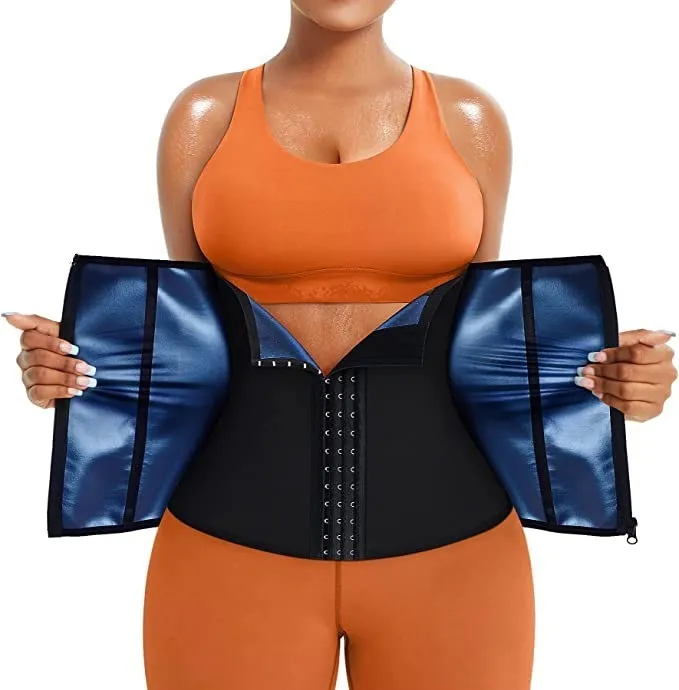 Neoprene adjustable sports abdominal girdle in blue or silver, showing waist compression belt