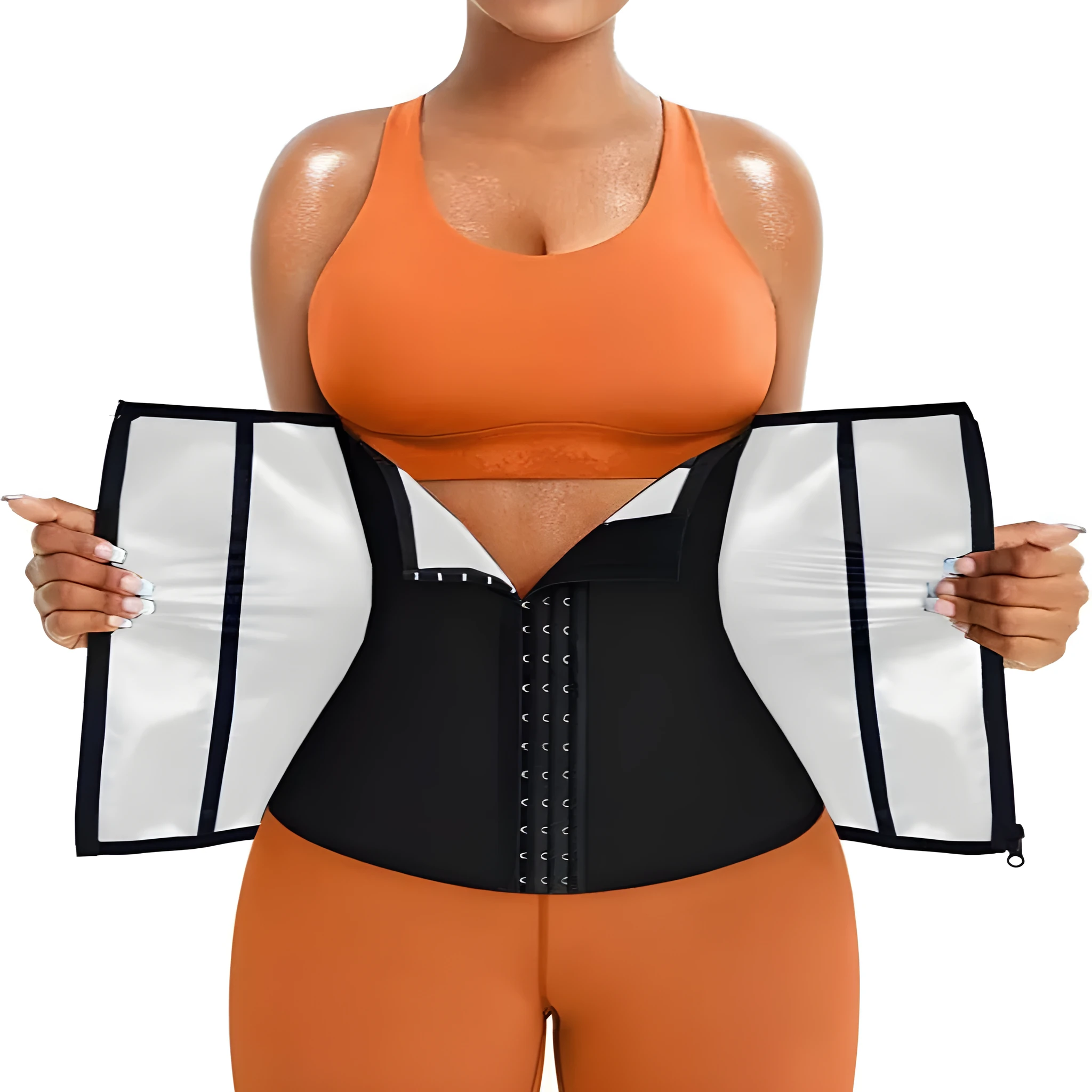 Neoprene adjustable sports abdominal girdle in blue or silver, showing waist compression belt