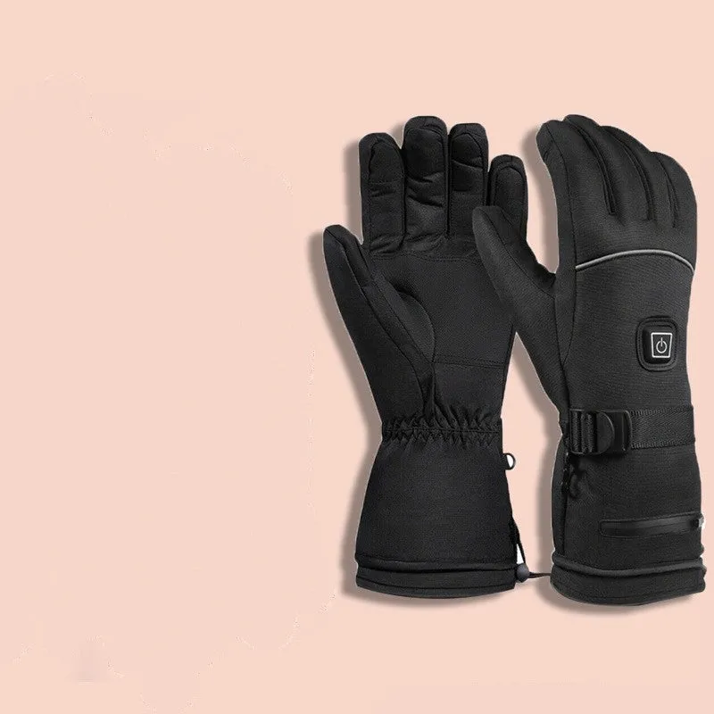 Thickened warm USB electric heating gloves in solid colour, unisex leather design