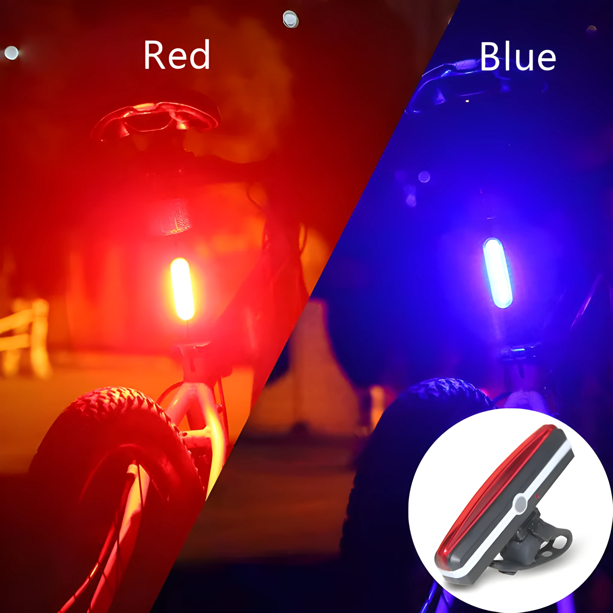 USB rechargeable COB bicycle tail light red and blue to light colour option mounted on seat tube