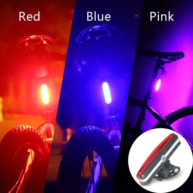 USB rechargeable COB bicycle tail light red and blue to light colour option mounted on seat tube