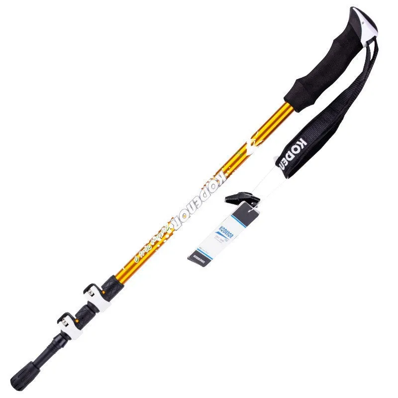 Aluminium alloy trekking pole with straight handle in blue, adjusted to medium length