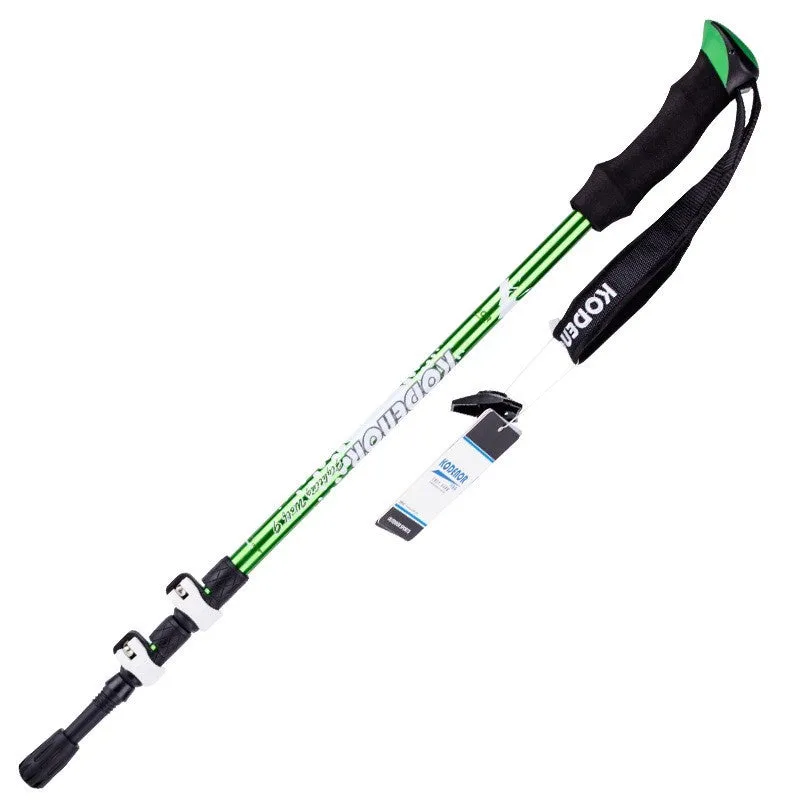 Aluminium alloy trekking pole with straight handle in blue, adjusted to medium length