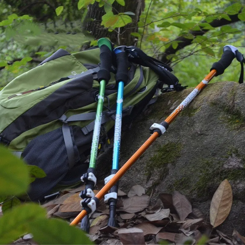 Aluminium alloy trekking pole with straight handle in blue, adjusted to medium length