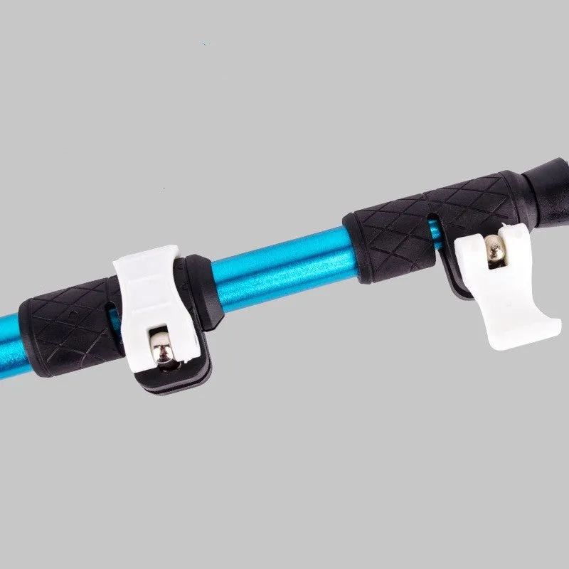 Aluminium alloy trekking pole with straight handle in blue, adjusted to medium length