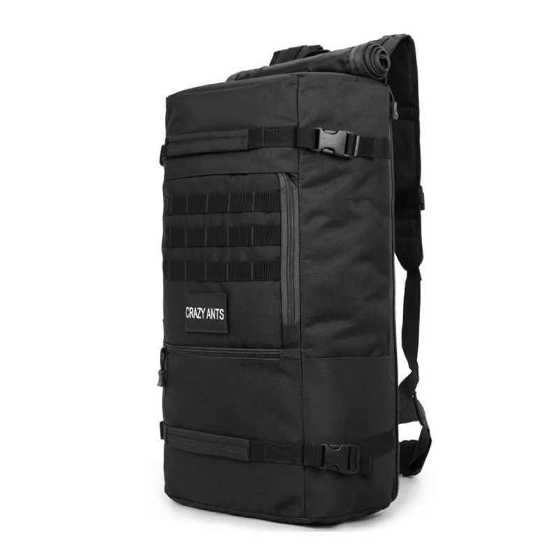 60 litre camouflage tactical backpack made from waterproof nylon with double shoulder straps, outdoor use.