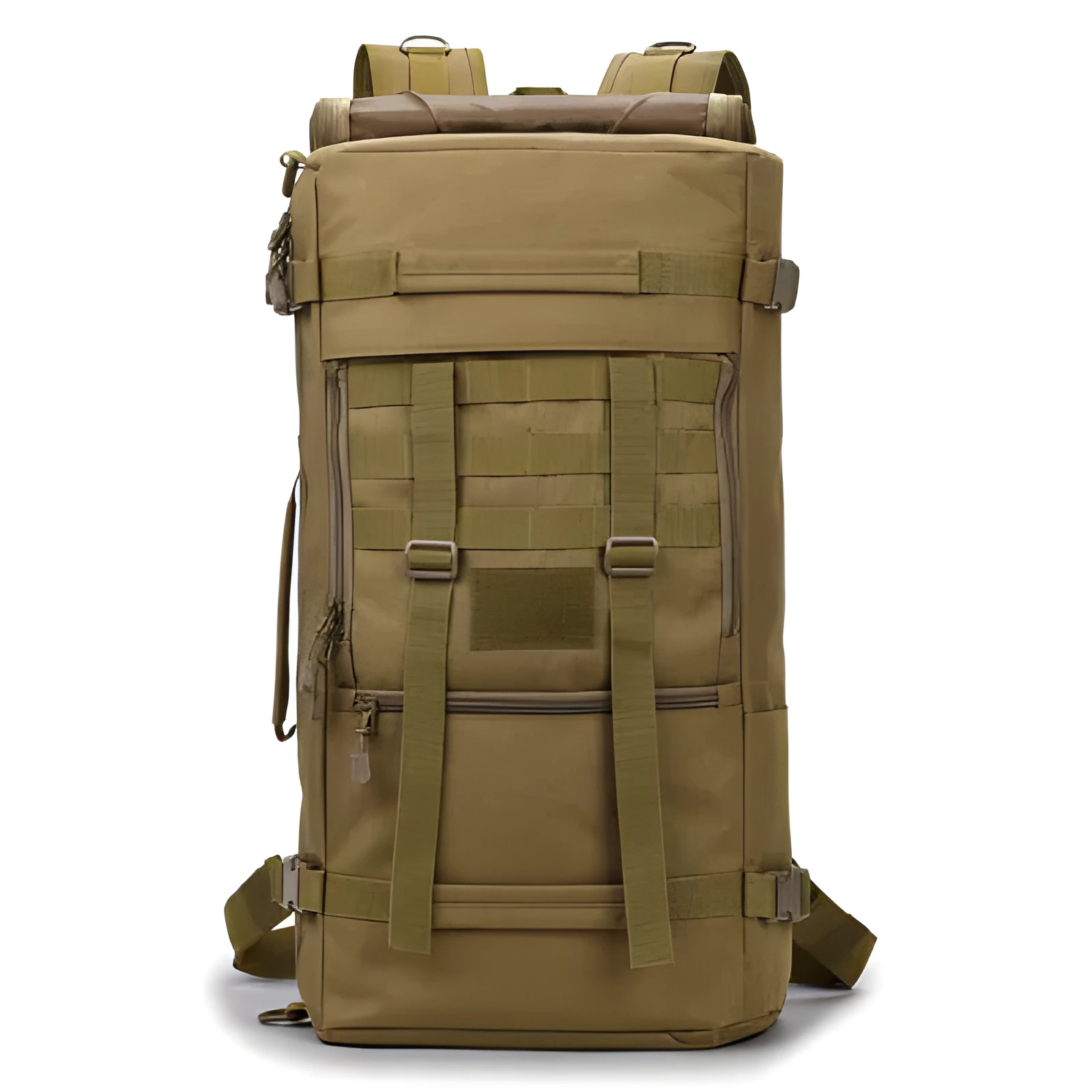 60 litre camouflage tactical backpack made from waterproof nylon with double shoulder straps, outdoor use.