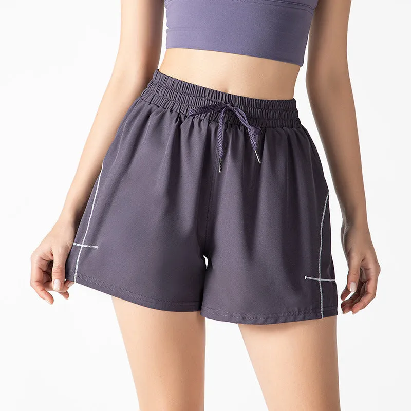 Women's sports shorts in purple, polyester lining, fitness exercise, Asian sizes S-XL