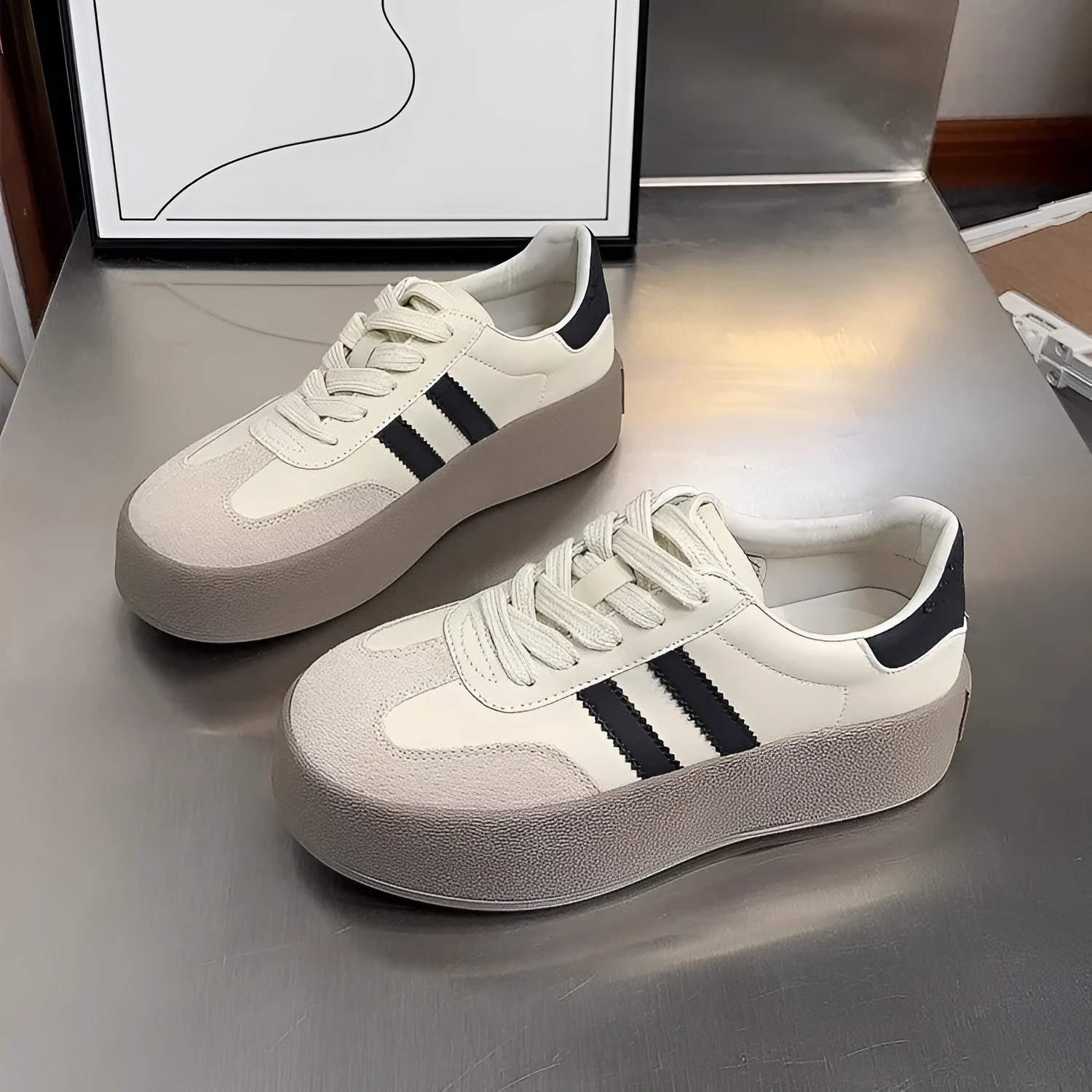 Women's vintage distressed leather casual sneakers with round toe and lace-up closure