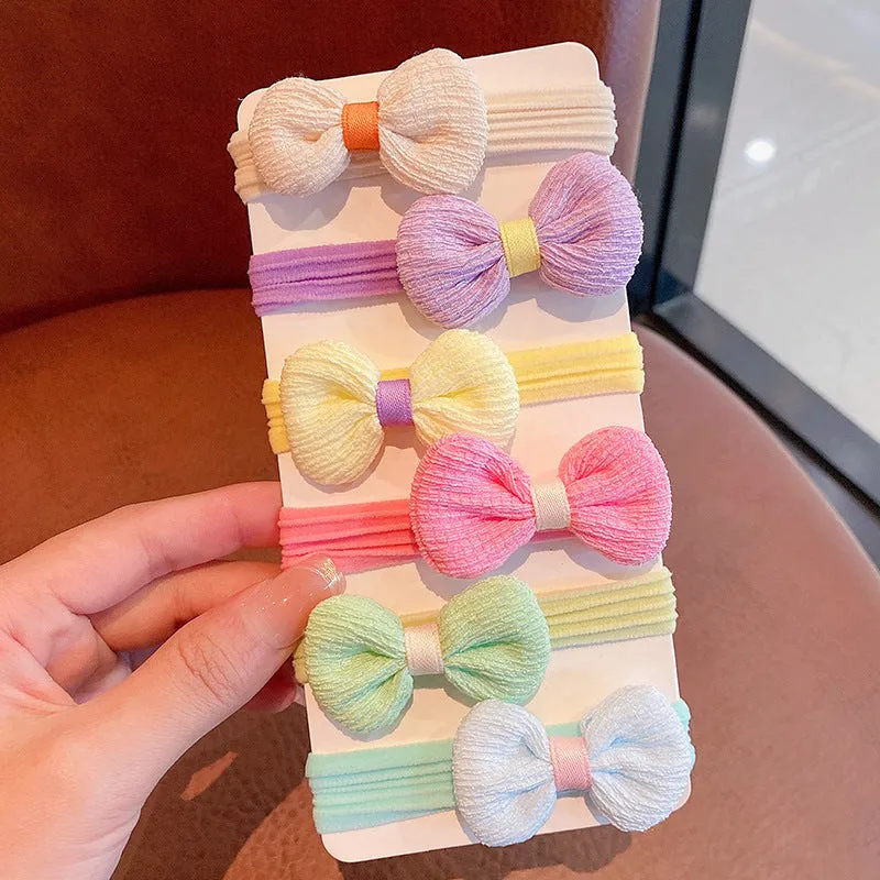 Children's cloth flower headband and bow tie hair ring 6-piece set in pastoral style