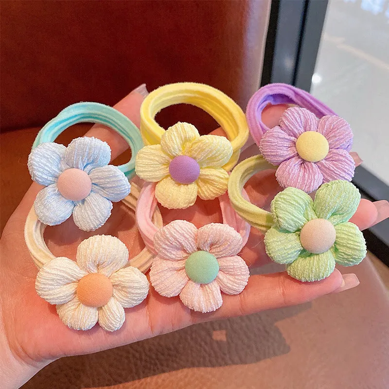 Children's cloth flower headband and bow tie hair ring 6-piece set in pastoral style