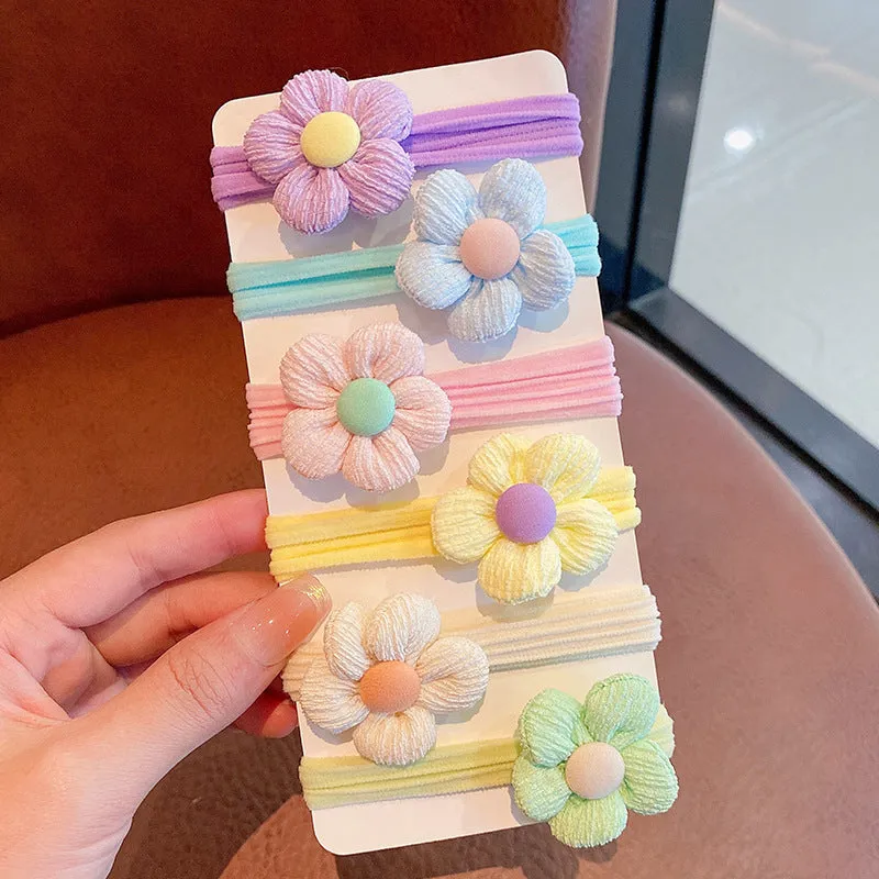 Children's cloth flower headband and bow tie hair ring 6-piece set in pastoral style