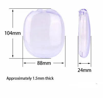 Silicone ear cap set for Apple AirPods MAX with transparent TPU shell, dimensions 90x108x30mm, available in multiple colours