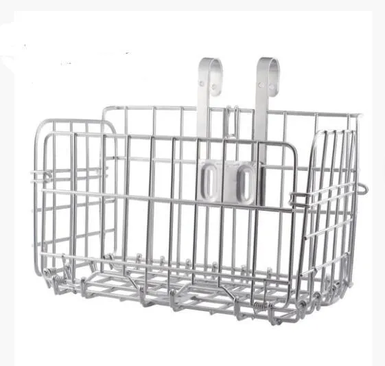 Folding steel bicycle basket in silver, 32.5 cm long, for mountain and road bikes