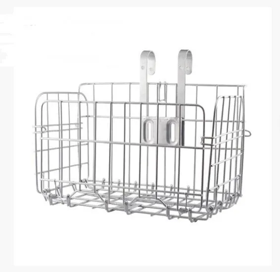 Folding steel bicycle basket in silver, 32.5 cm long, for mountain and road bikes