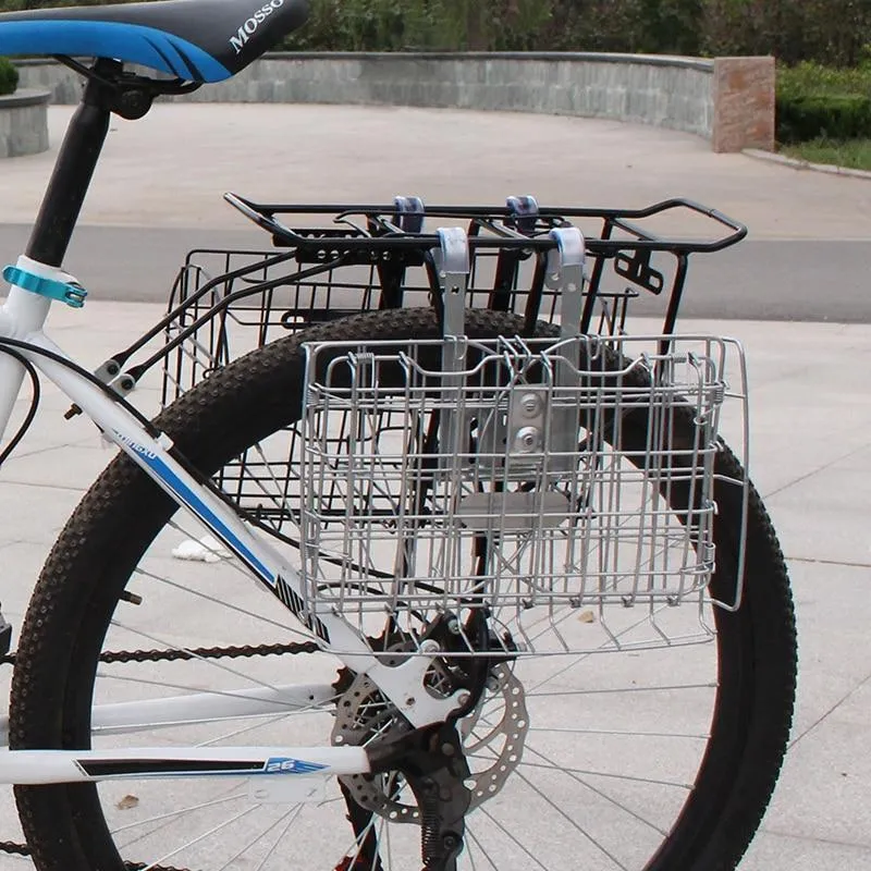 Folding steel bicycle basket in silver, 32.5 cm long, for mountain and road bikes